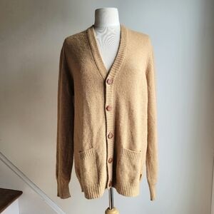 Vintage 80's RODIER MONSIEUR 100% Camel France Men's Knit Cardigan Sweater Large